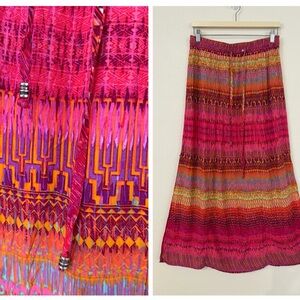 AB Studio Fuchsia Pink Multi-Color Boho Maxi Skirt 100% rayon